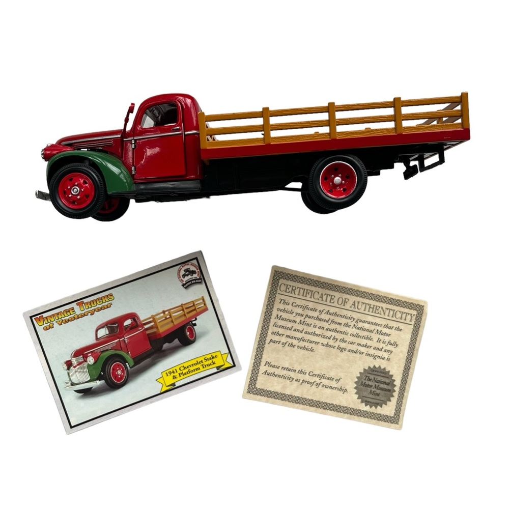 VINTAGE TRUCKS OF YESTERYEAR 1941 Red CHEVROLET Stake Platform Truck Collectible